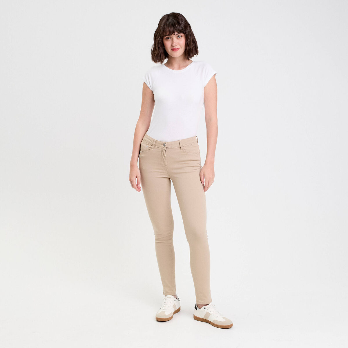 Jeans slim 5 poches taupe femme