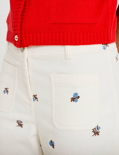 Pantalon bootcut taille haute velours blanc femme