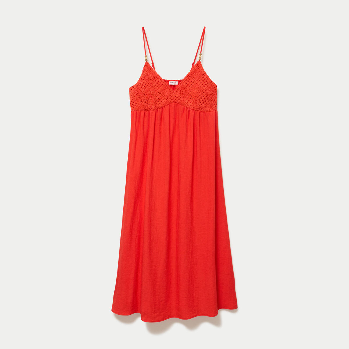 Robe bi-mati&egrave;re col v bretelles fines orange fonc&eacute; femme