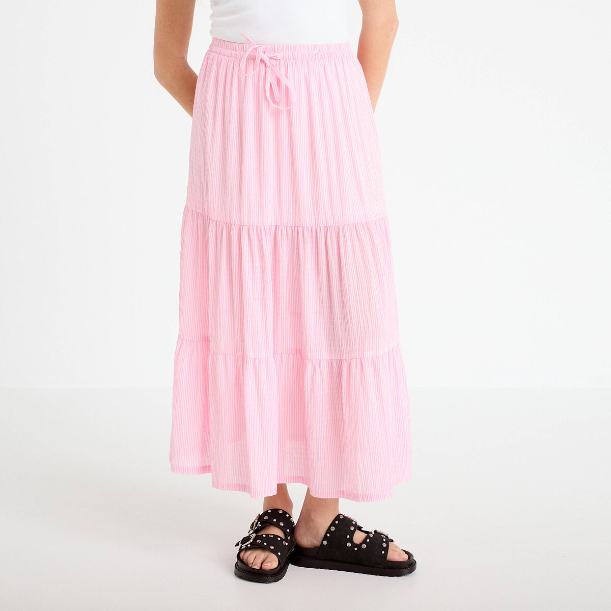 Jupe longue trap&egrave;ze rose clair femme