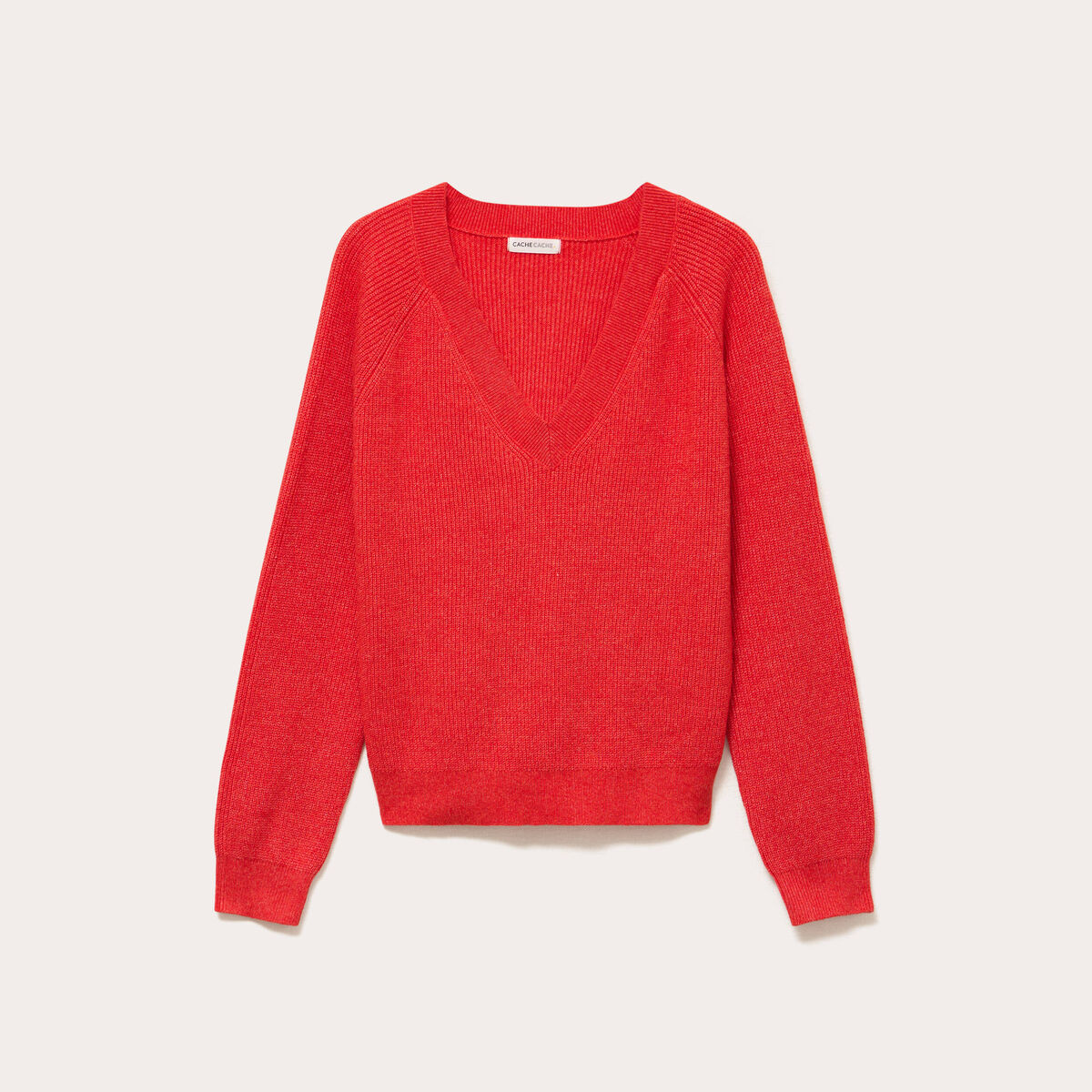 Pull fin col v rouge femme