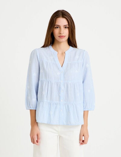 Chemise droite manches 3/4 blanc femme