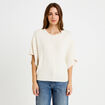 Pull oversize col rond manches courtes ecru femme