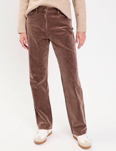 Pantalon droit en velours jaune femme