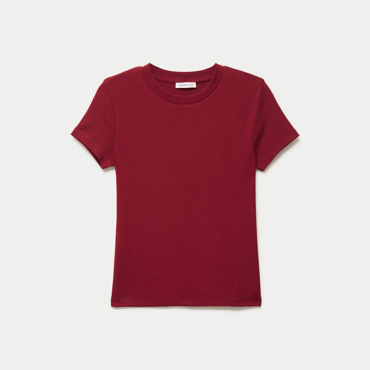 T-shirt c&ocirc;tel&eacute; ajust&eacute; manches courtes rouge femme