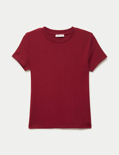 T-shirt c&ocirc;tel&eacute; ajust&eacute; manches courtes rouge femme