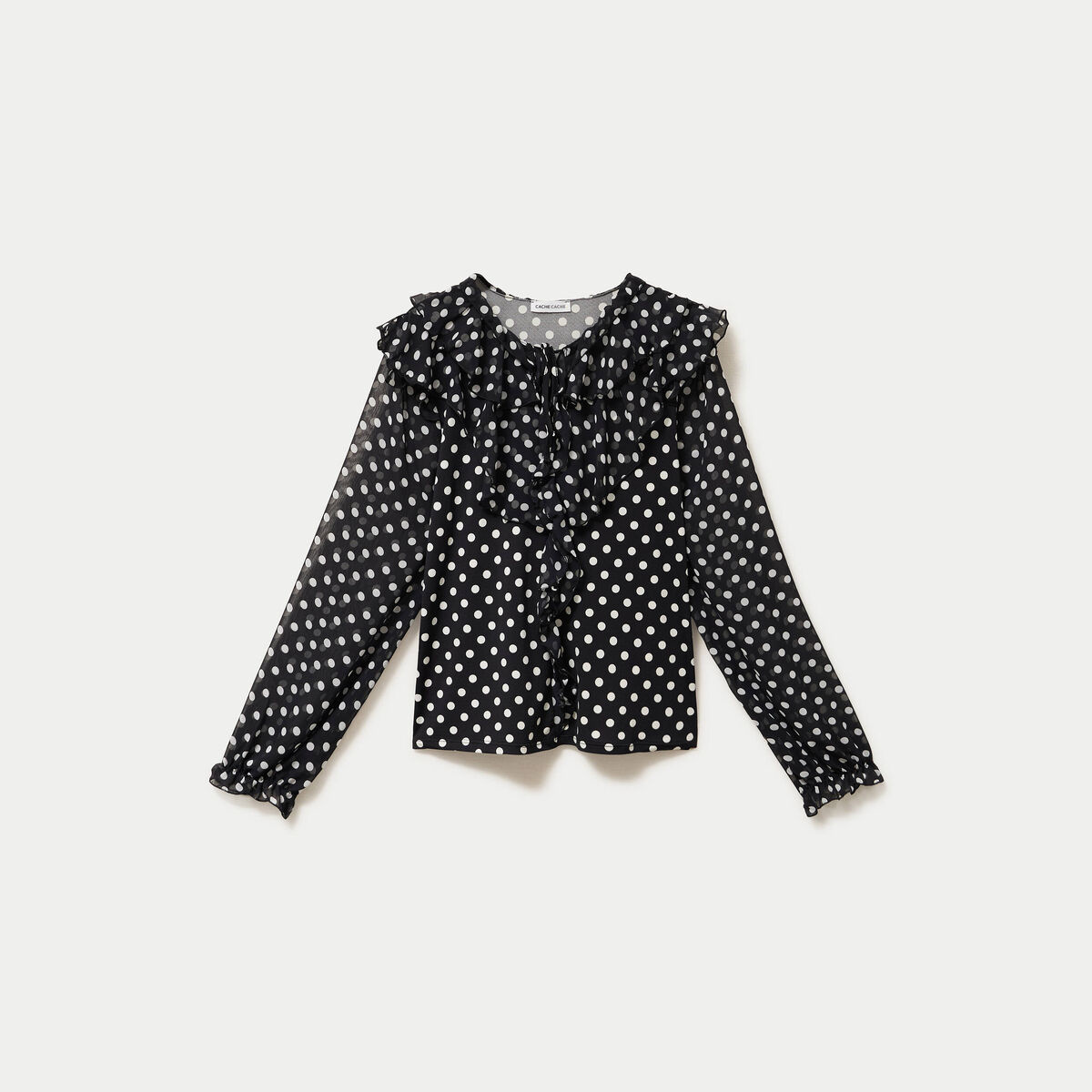 Blouse droite voile manches longues noir femme