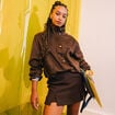 Jupe-short droite fentes marron fonc&eacute; femme