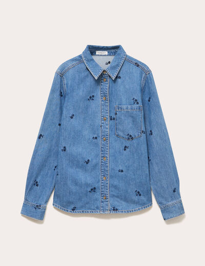 Chemise droite courte manches longues bleu femme