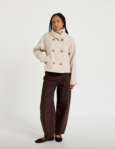 Caban court col montant beige femme