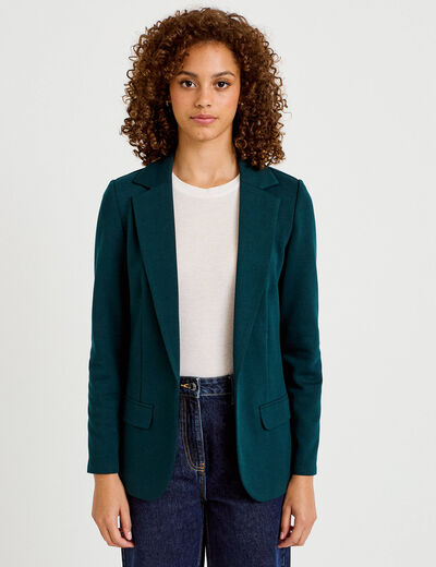 Veste blazer cintr&eacute;e vert fonc&eacute; femme