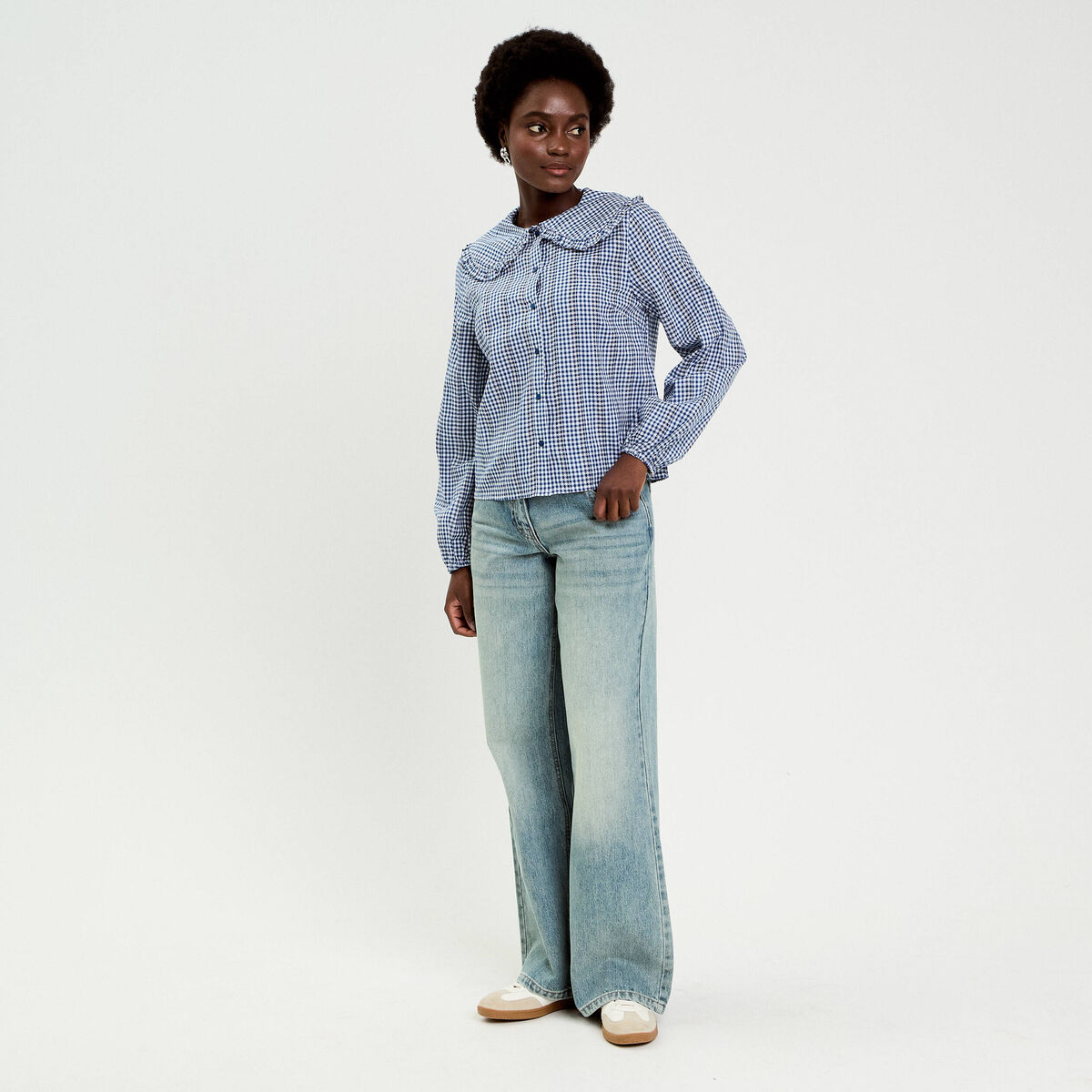 Blouse col claudine bleu roi femme