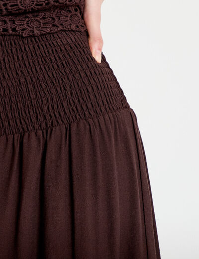Jupon &eacute;vas&eacute; taille haute marron fonc&eacute; femme