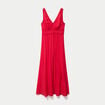 Robe longue &eacute;vas&eacute;e col v sans manches rouge femme