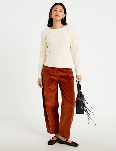 Pantalon barrel en velours marron cognac femme