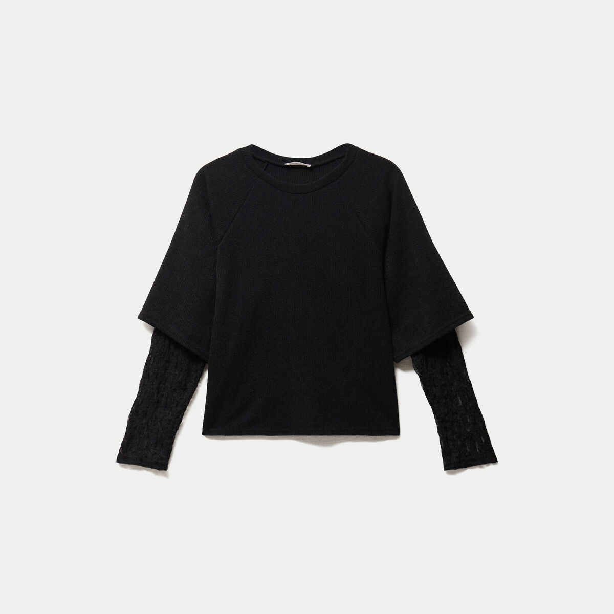 Top bi-mati&egrave;re dentelle col rond noir femme