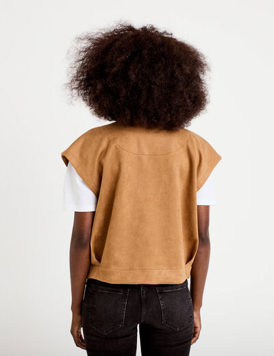 Veste sans manches col rond marron fonc&eacute; femme