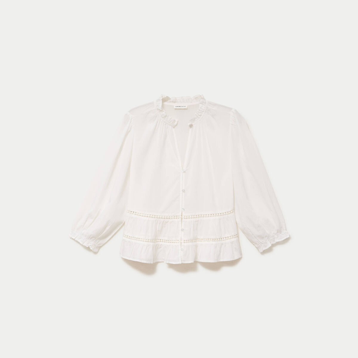 Blouse cintr&eacute;e col v manches 3/4 ecru femme