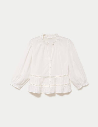 Blouse cintr&eacute;e col v manches 3/4 ecru femme