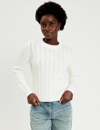 Pull torsad&eacute; ecru femme