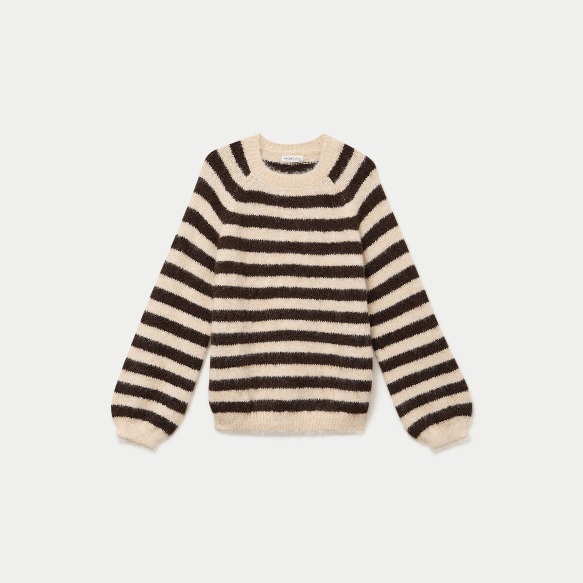 Pull ample col rond manches longues ivoire femme