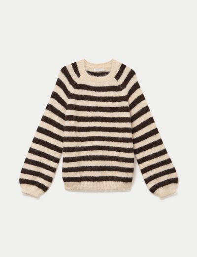 Pull ample col rond manches longues ivoire femme