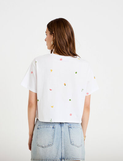 T-shirt droit cropped manches courtes blanc femme