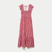 Robe longue &eacute;vas&eacute;e smock&eacute;e rouge femme