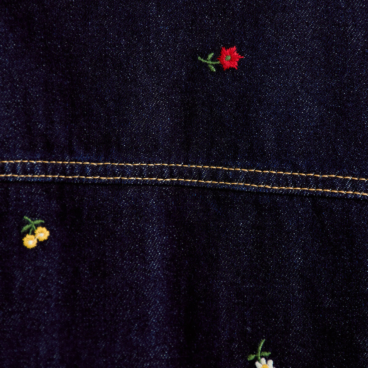 Robe courte droite en jean brod&eacute;e bleu marine femme