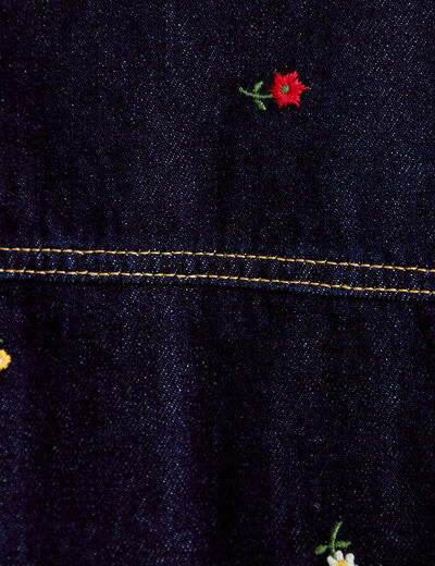 Robe courte droite en jean brod&eacute;e bleu marine femme