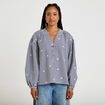 Blouse vichy brod&eacute;e bleu femme