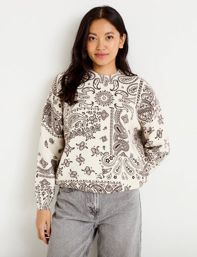 Pull col rond manches longues ecru femme