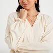 Blouse ample pliss&eacute;e manches longues ecru femme