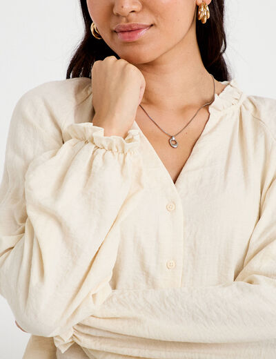 Blouse ample pliss&eacute;e manches longues ecru femme