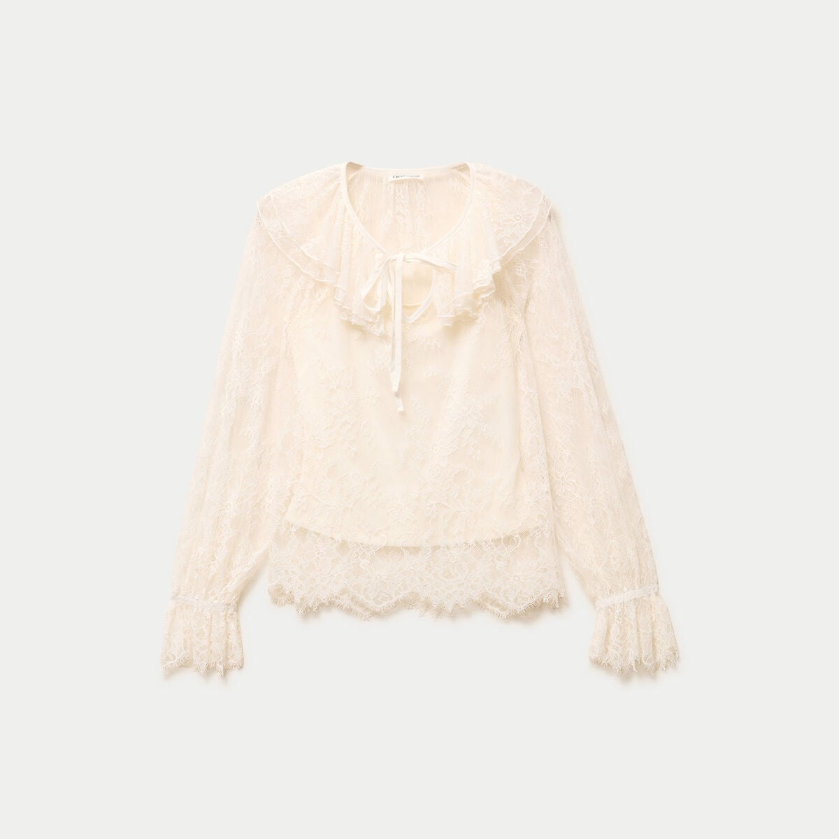 Blouse manches longues en dentelle ecru femme