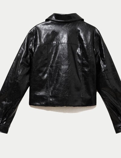 Veste droite cropped en similicuir noir femme