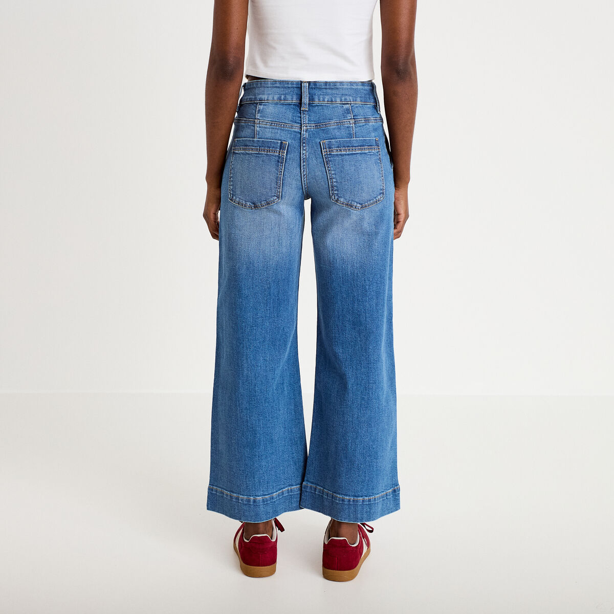 Jean wide leg cropped taille haute denim double stone femme