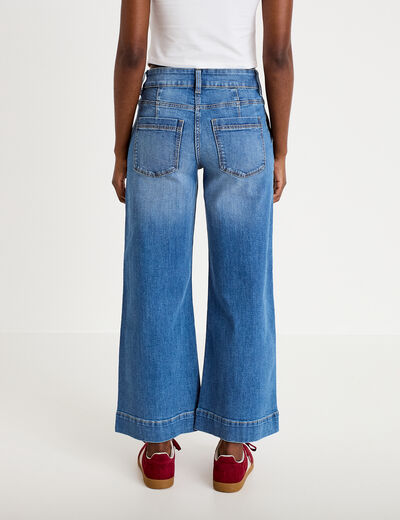 Jean wide leg cropped taille haute denim double stone femme