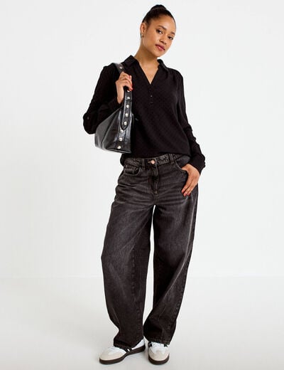 Blouse droite manches longues noir femme