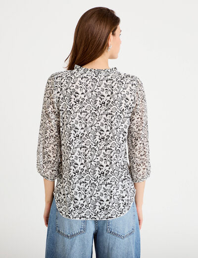 Blouse col v manches 3/4 blanc femme