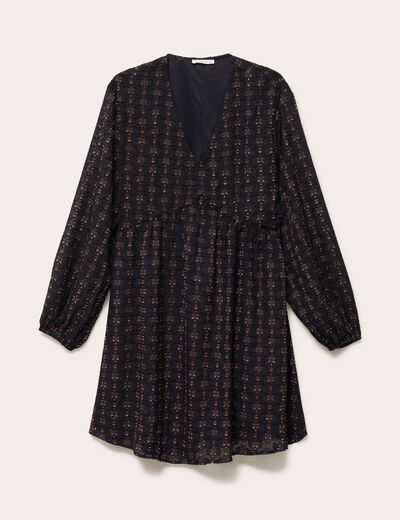 Robe en voile col V noir femme