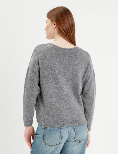 Gilet boutonn&eacute; avec col en V gris fonc&eacute; femme