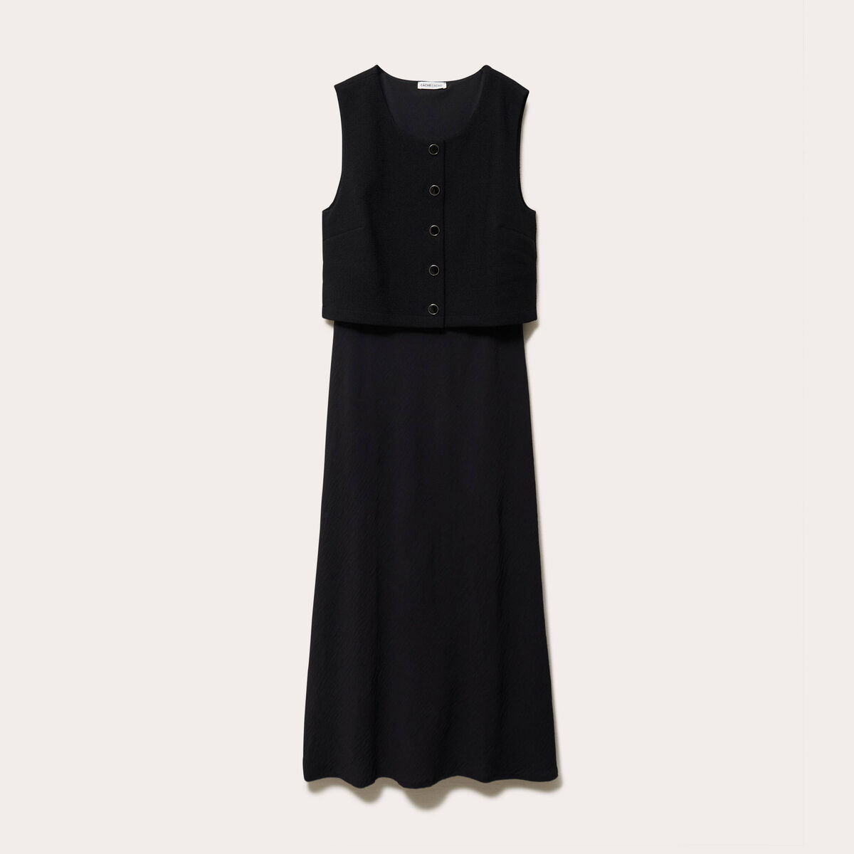 Robe bi-mati&egrave;re droite sans manches noir femme