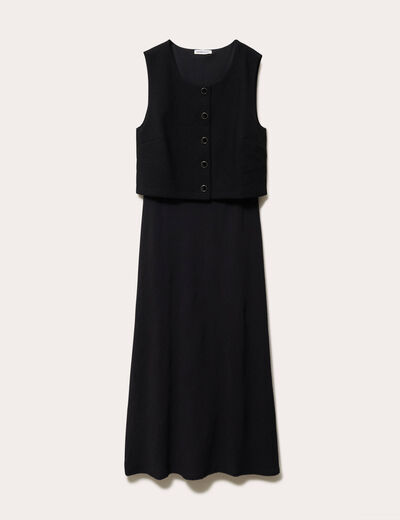 Robe bi-mati&egrave;re droite sans manches noir femme