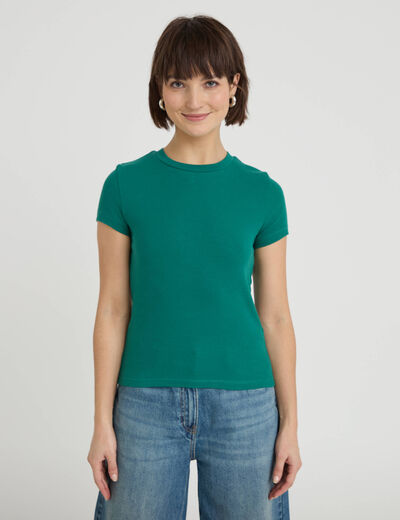 T-shirt c&ocirc;tel&eacute; ajust&eacute; manches courtes vert &eacute;meraude femme
