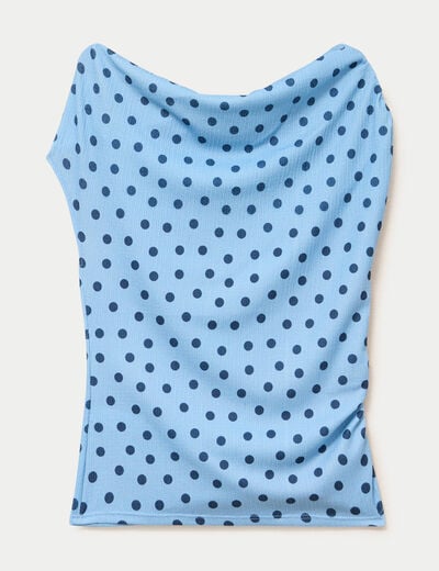 Top pliss&eacute; col bardot sans manches bleu ciel femme