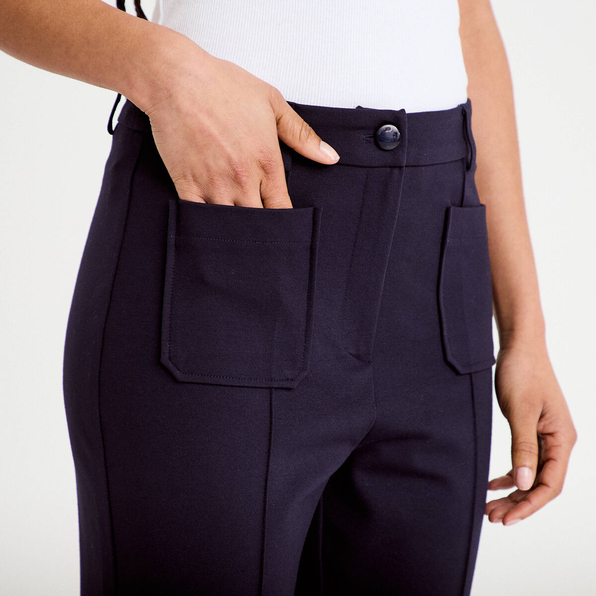 Pantalon bootcut taille standard bleu marine femme