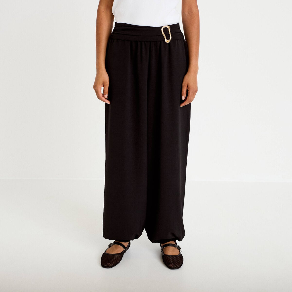 Pantalon bouffant taille standard noir femme