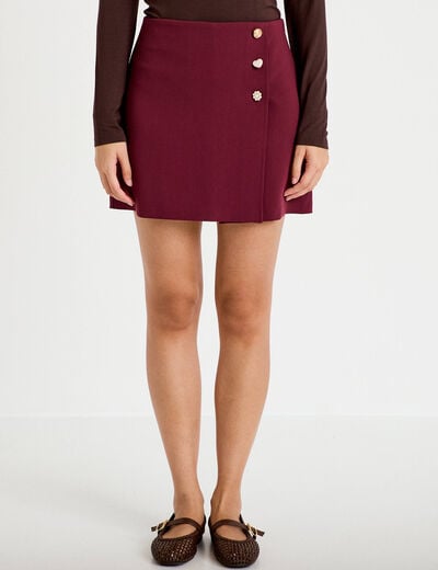 Jupe-short &eacute;vas&eacute;e taille haute bordeaux femme