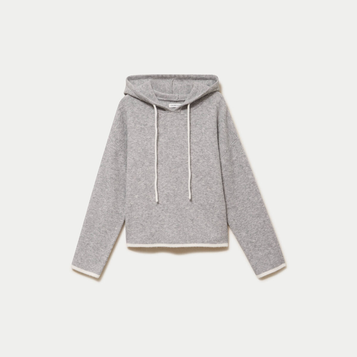 Pull &agrave; capuche gris clair femme